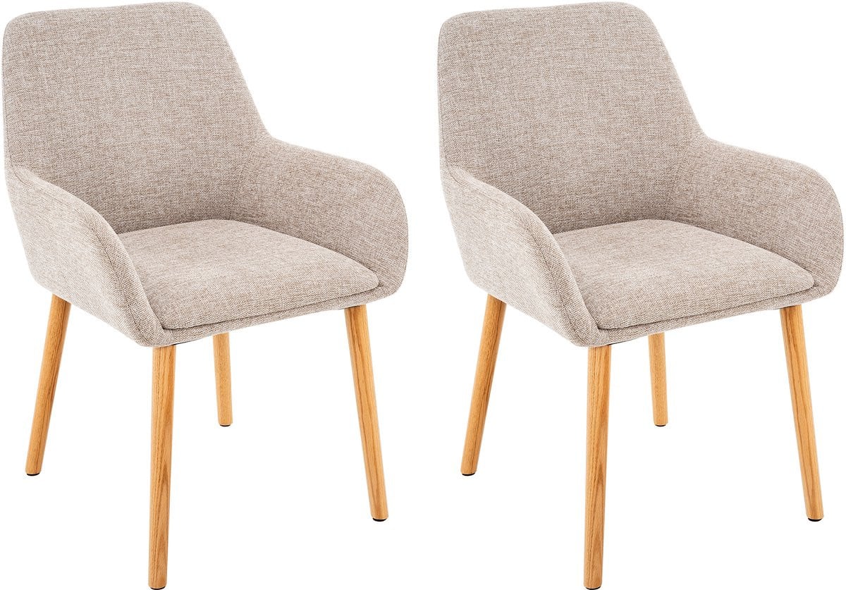 Eetkamerstoelset van 2 in beige stof met armleuningen
