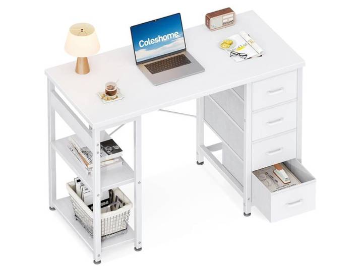 Petit Bureau Avec 4 Tiroirs En Tissu 100X40Cm Bureau Avec Étagères Réversibles Table D'Ordinateur Table Informatique Pour Salon Do