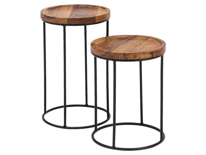 Beistelltischset 2-tlg. Sheesham/Schwarz