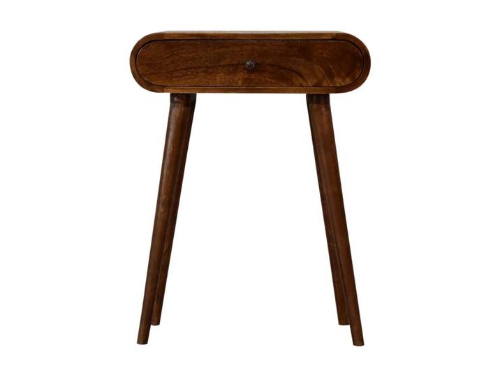 KONSOLENTISCH mini im Kastanienholz-Finish, 1 Schublade, Nordische Beine, Braun