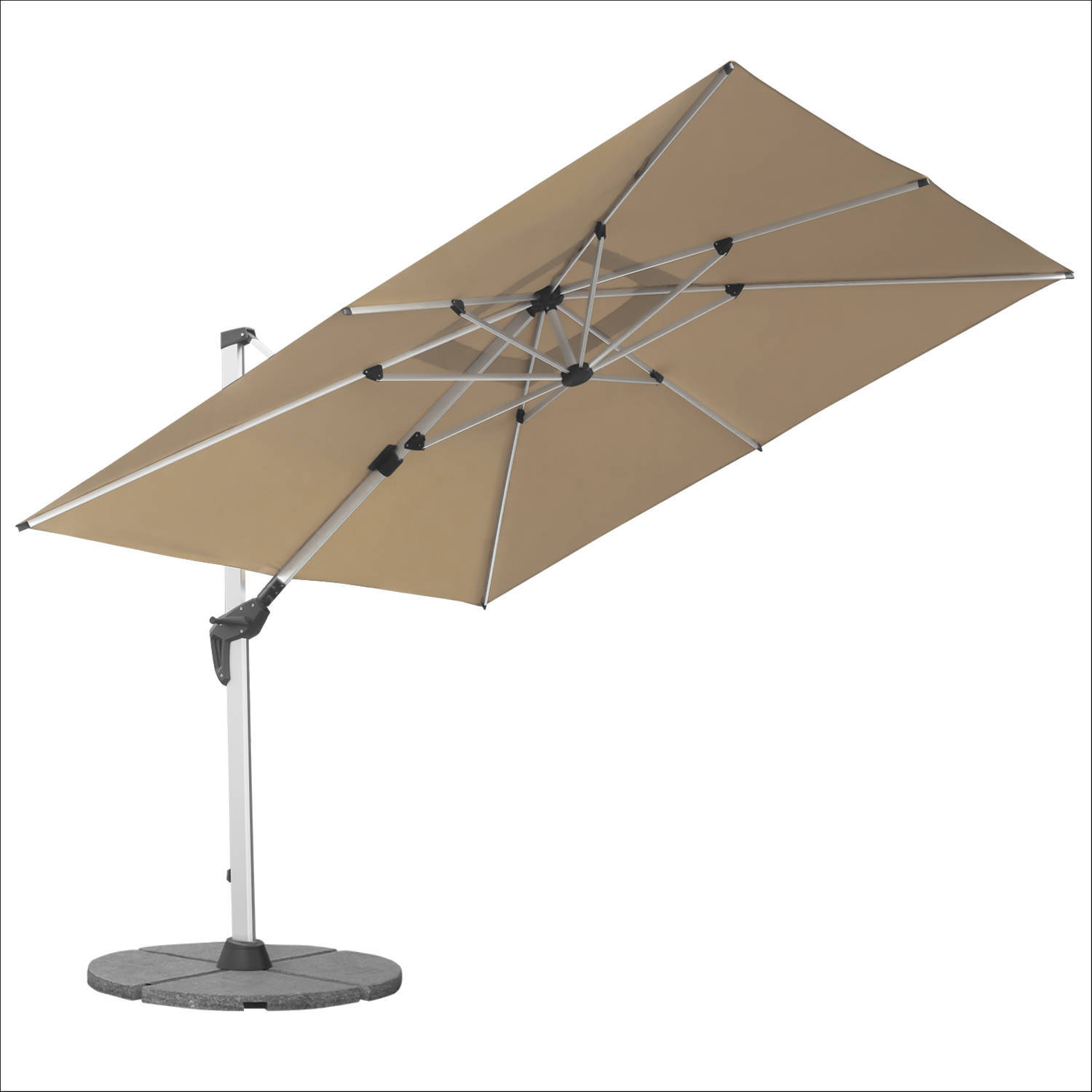 anndora Ampelschirm Aluminium dark natural 3m x 3m quadratisch - 360o drehbar - komplett schwenkbar neigbar - inklusive Granitplattenständer - mit Granitplatten | Dark Natural