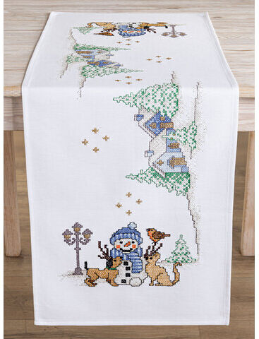 Stickläufer "Schneemann & Tiere"