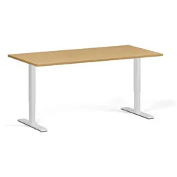 Höhenverstellbarer Schreibtisch, 2 Motoren, 74-121 cm, Tischplatte 160x80 cm, weißes Metallgestell, Buche