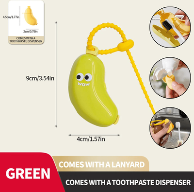 Inspire Essentials Banana Toothbrush Travel Case With Toothpaste Storage Compartment green