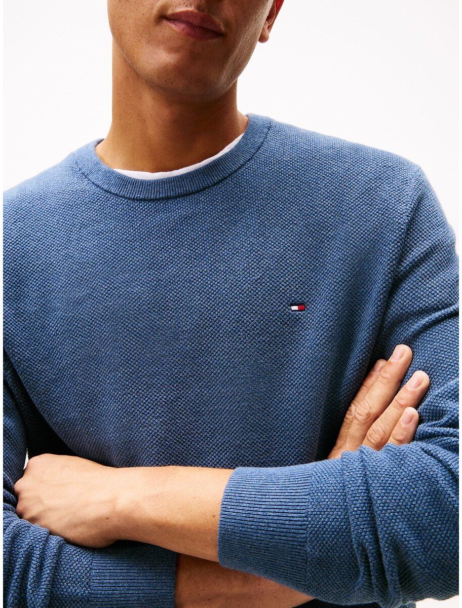 TOMMY HILFIGER Pull texturé à col ras-du-cou et drapeau