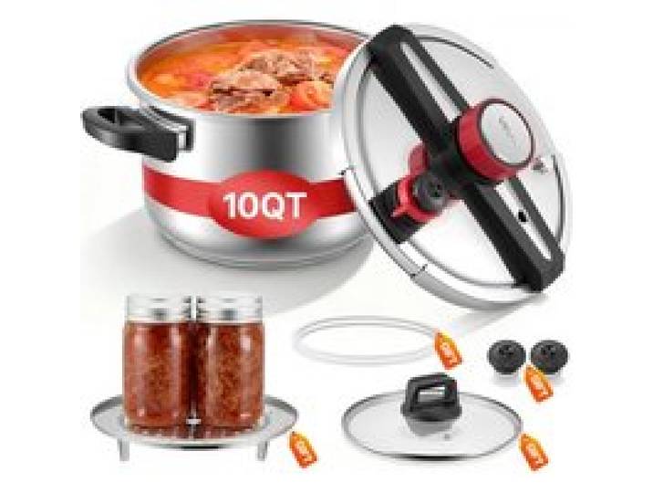 VEVOR Schnellkochtopf 9 L, Dampfkochtopf aus Edelstahl mit Dampfeinsatz & Deckel aus Gehärtetem Glas & 3 Druckstufen für Fleisch Bohnen Reis Suppen Soßen, Schnellkochtopf bis zu 100 kPa