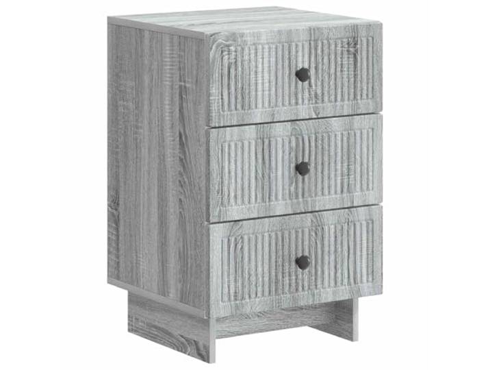 KGFHERENB Nachttisch Graues Sonoma 43x41x66,5 cm mit 3 Schubladen Kompakte Nachtkommode fürs Schlafzimmer mit 3 sanft gleitenden Schubladen und edlen schwarzen Metallknöpfen.