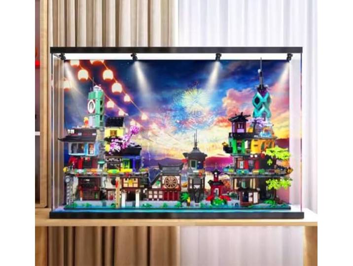 Caikbms Acryl Vitrine Mit Spotlight Staubdichte, Durchsichtige Acryl Vitrine Kompatibel Mit Le-go 70620/70657/71741 Bausteinmodellen (Nur Vitrine) B