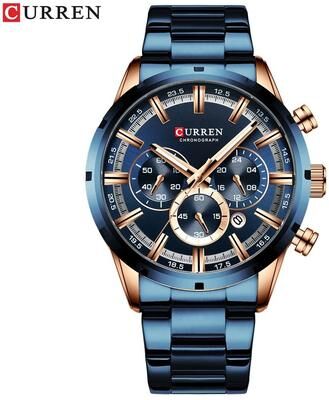 Uplifted Finds Curren Stainless Steel Chronograph Quartz Watch For Men With Water Resistant Design blue