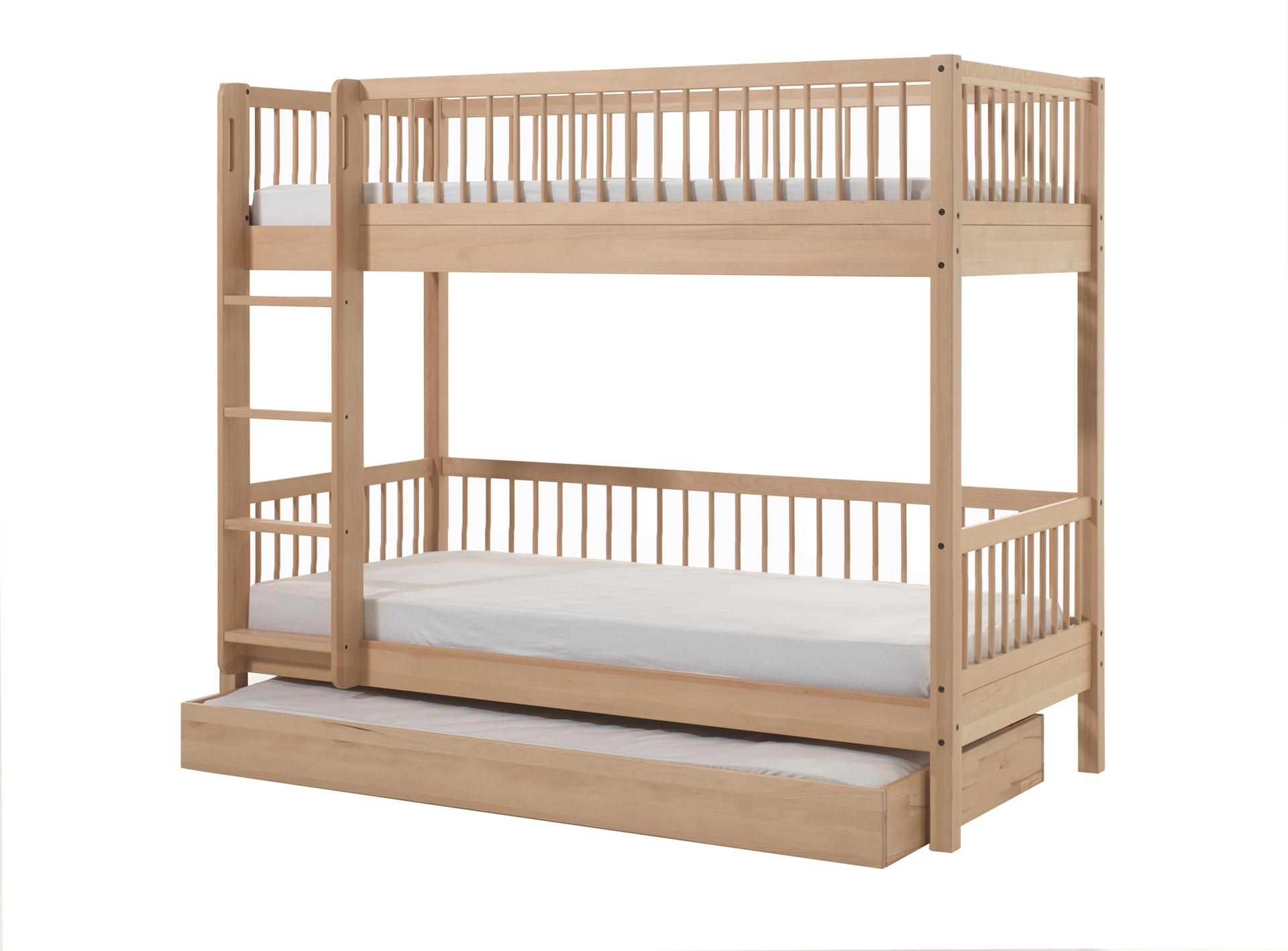 Etagenbett >Fagus< Bettschublade, Buche massiv natur lackiert - 207,5x175,4x97,5 (BxHxT)