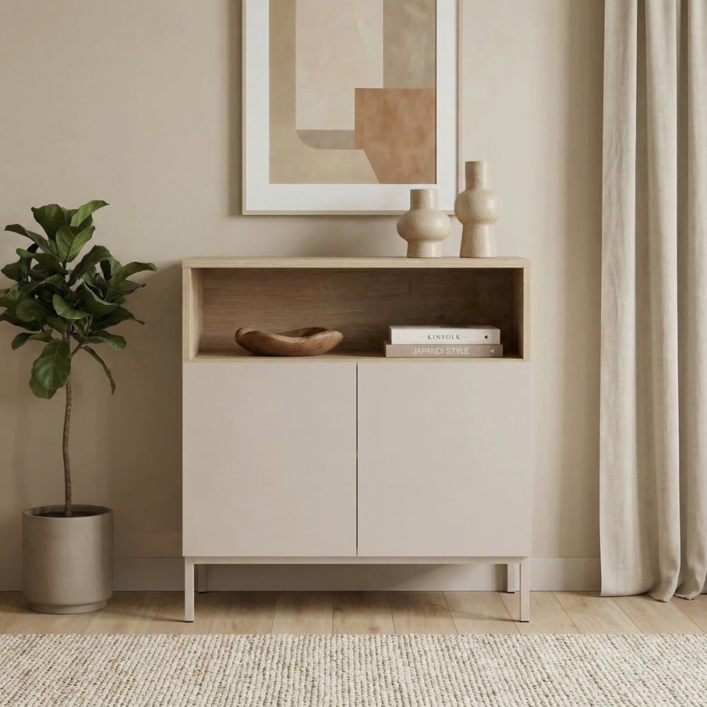 Calicosy Petit buffet 2 portes 1 niche l80 cm - cashmere Beige 80x80x40cm
