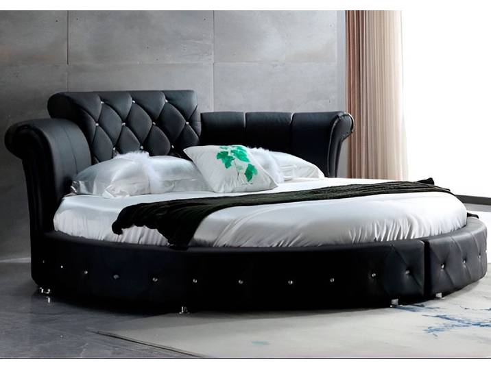 JVmoebel Polsterbett Luxus Chesterfield Bett Schwarz Rund Kunstleder Samt Polster Design (1-tlg), Made in Europa