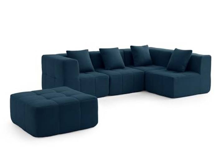 MILYsofa Modulares Ecksofa, 4-Sitzer mit Ottomane, Bouclé-Bezug Tiefblau, 5-teilig, Abnehmbare Kissenbezüge (Tiefblau, 4-Sitzer mit Ottomane)