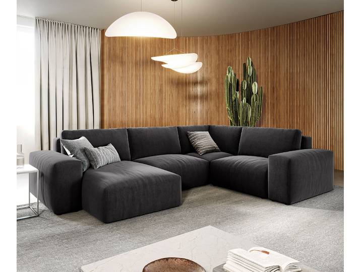 DELIFE Wohnlandschaft Lanzo 300x210 cm Mikrofaser Schwarz Recamiere variabel, Wohnlandschaften
