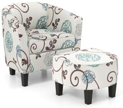 Costway Modern Accent Tub Chair and Ottoman Set with Fabric Upholstered-Beige