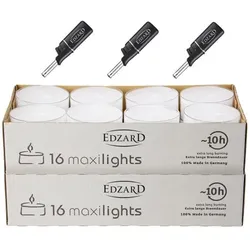 EDZARD 32 Stück Wenzel Maxilights transparente Maxi-Teelichter, ø 55 mm, Plus 3 Mini-Stabfeuerzeuge