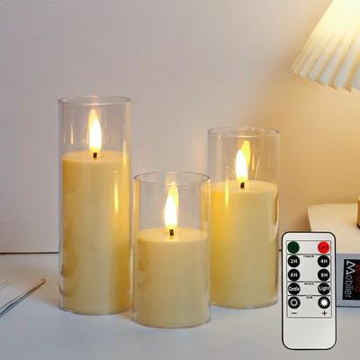 Uplift Treasures Clear Acrylic Flameless LED Candles With Remote Timer beige 3pcs with Remote