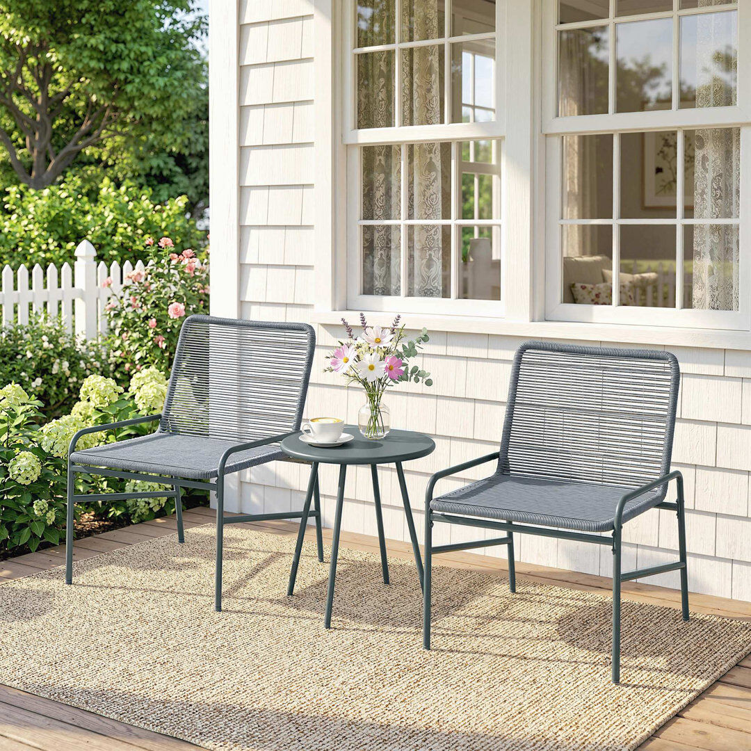 17 Stories Outsunny 3 Piece Rattan Bistro Set Patio Set with 2 Chairs Grey 2
