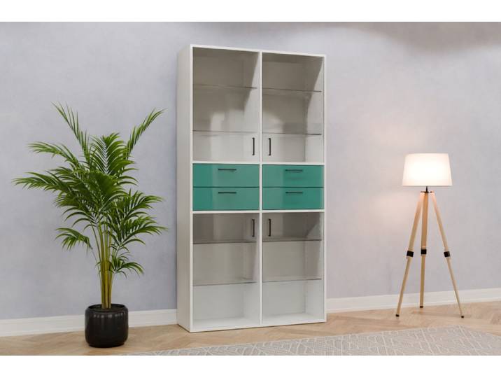 Vitrine nach Maß - RAL 6033 Minttürkis - 218x115x38cm - Individuell konfigurieren