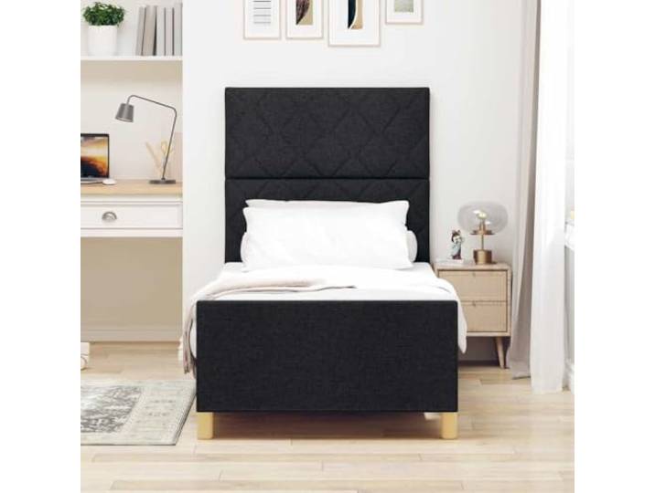 KTHLBRH Plattformbett, Stoff, Schwarz, 100 x 200 cm Ohne Netz, einfaches Design, robuste Konstruktion, Kopfteil im Lieferumfang enthalten