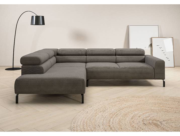 Ecksofa, 276x219 cm, Feincord, Grau, Kopfteilverstellung, Modern, Places Of Style