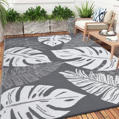 Garvee Modern Leaves Waterproof Reversible Outdoor Rug