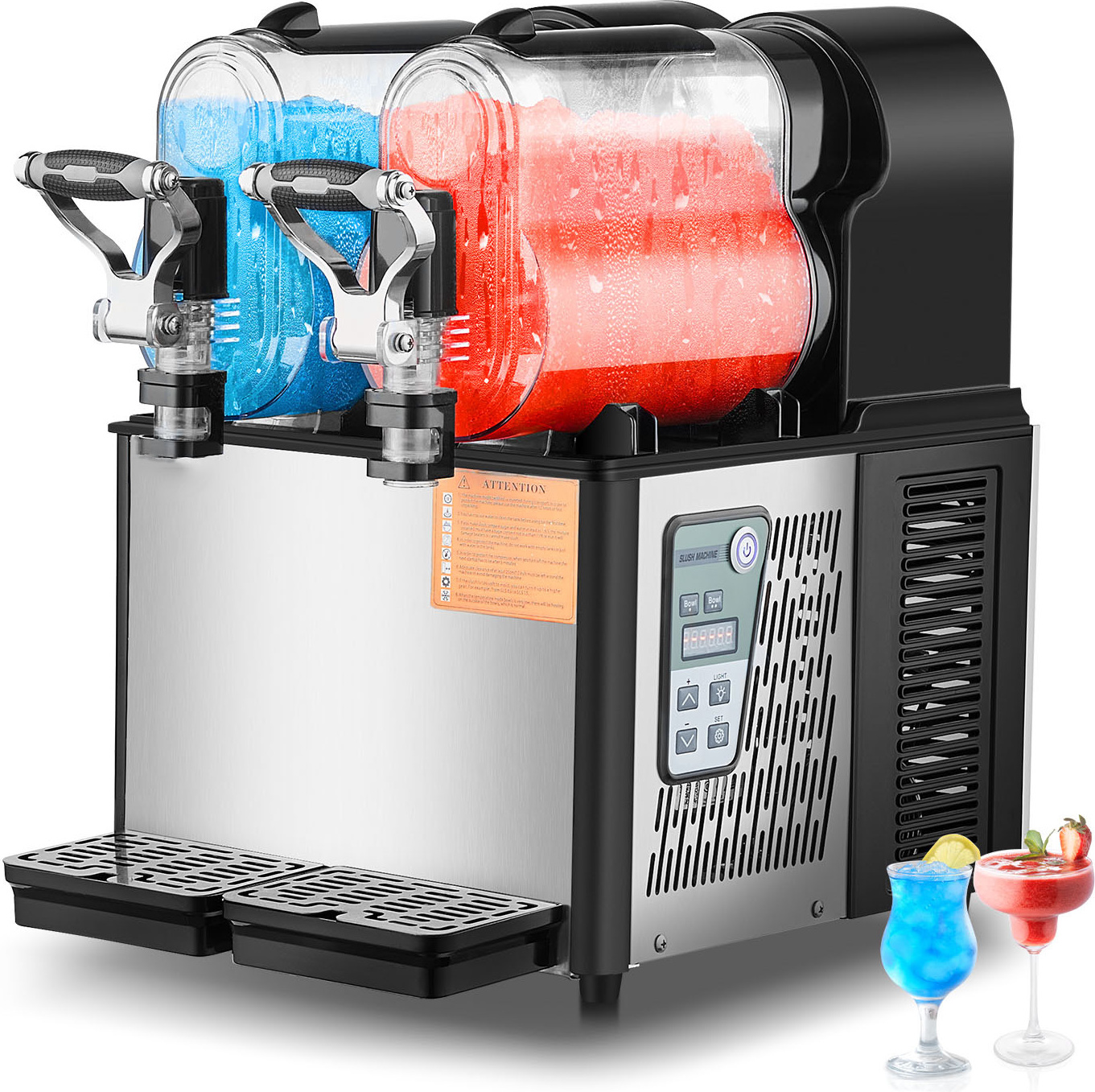 SucceBuy Kommerzielle Slushy-Maschine von, 3L x 2 Doppeltank-Gefrorenes-Getränke-Maker, 24 Tassen Edelstahl-Margarita-Smoothie-Slushie-Maschine für Home-Party-Restaurants Café-Bars