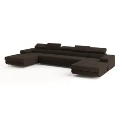 WOHNLANDSCHAFT OMBRA Braun Velours-Stoff mit Schlaffunktion