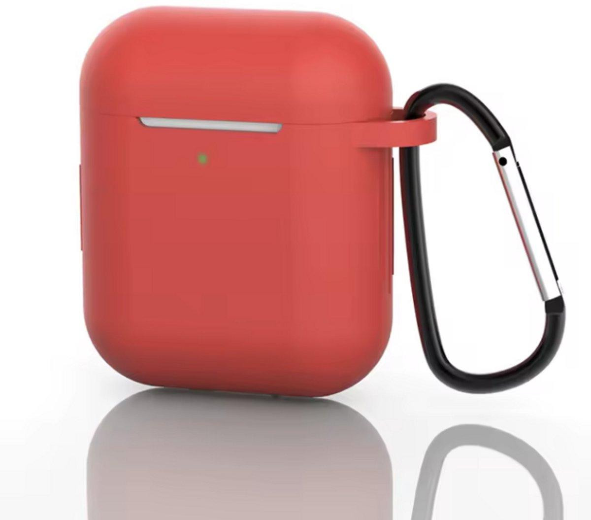 CHPN Rood siliconen hoesje met karabijnhaak voor Apple AirPods 1 en 2