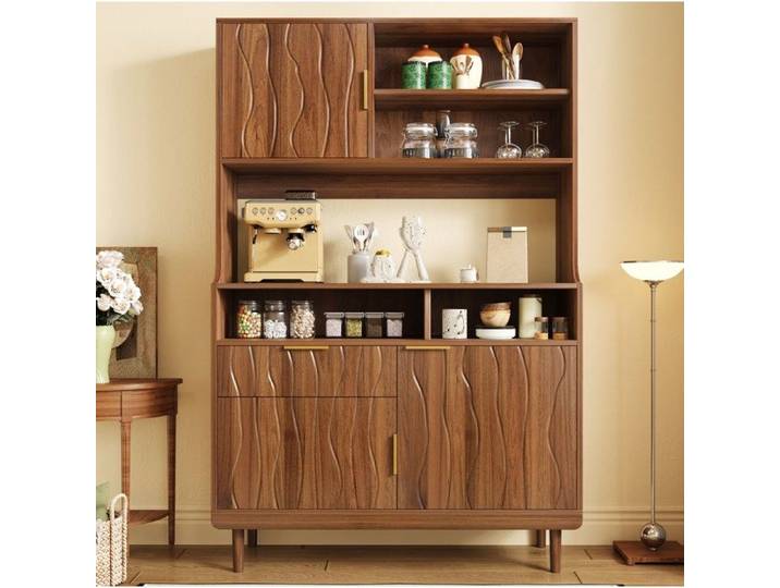 Buffet Haut Noyer Buffet Bahut Moderne FloraGrace Pour Cuisine Salon Entrée Avec Tiroir Et Rangements 100x32x170cm