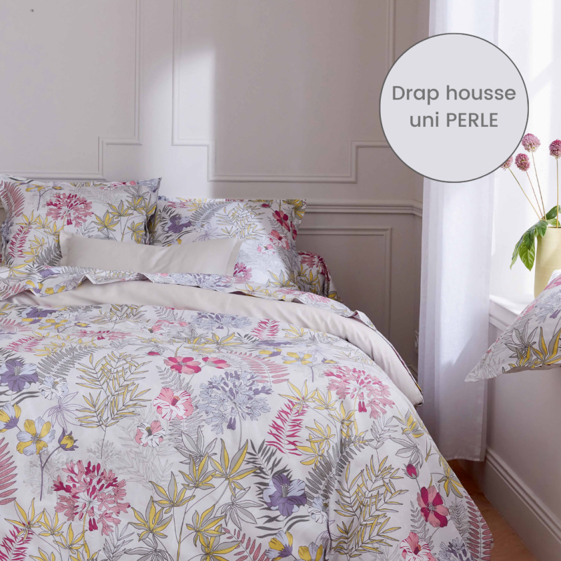 Drap housse satin Tradilinge uni PERLE (Anaïs Perle) (Couleur : Perle)