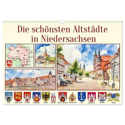 Die schönsten Altstädte in Niedersachsen (Wandkalender 2027 DIN A3 quer), CALVENDO Monatskalender