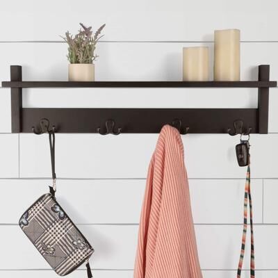 Lavish Home Coat Rack with Shelf - Wall Mount Shelf with 4 Hooks