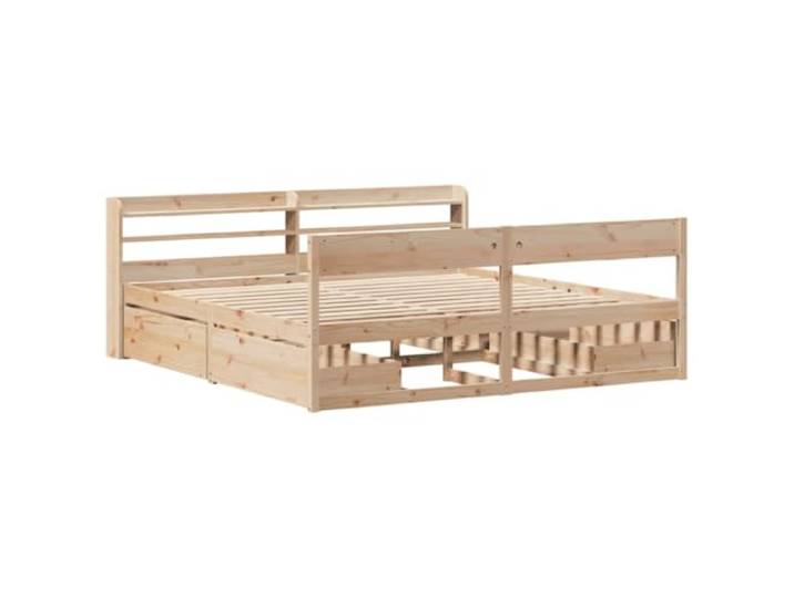 KTHLBRH Bett ohne Matratze 200 x 200 cm aus massivem Kiefernholz Lattenrost, 4 Schubladen, Kopfteil mit 3 Ablagen, freistehend