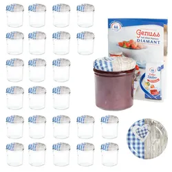 25 Sturzgläser 350 ml Deckel Herz Holz blaukariert Einmachglas Einweckglas Glas