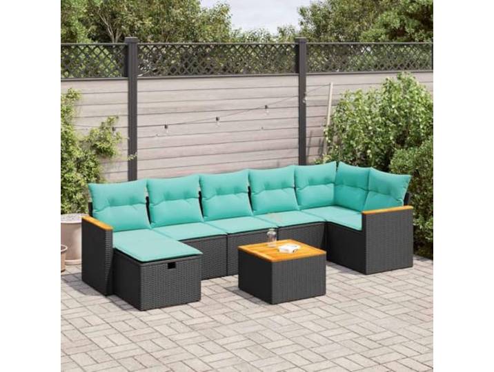 YUTAASU 8-TLG. Poly Rattan Sofagarnitur Schwarz mit Kissen