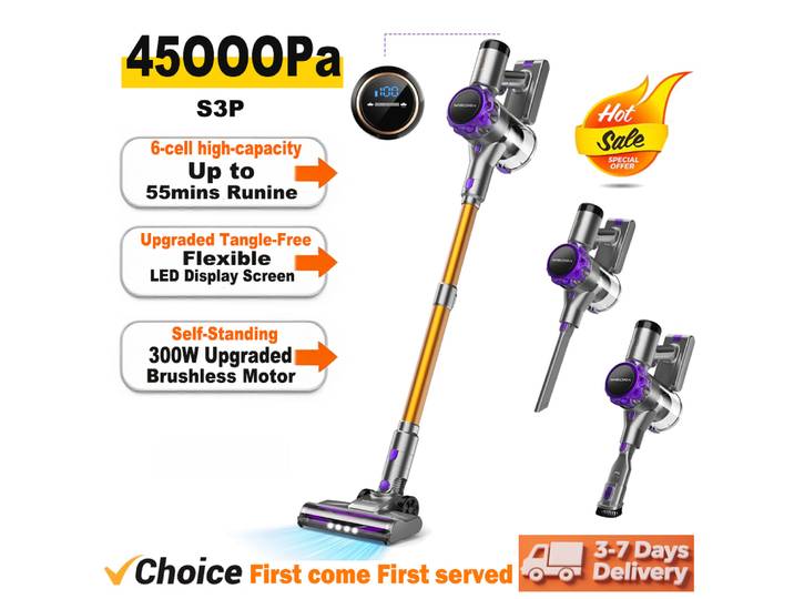 INSE S3P aspirateur sans fil 45Kpa puissant aspirateur à main avec affichage LED 55 minutes en cours d'exécution autonome pour tapis H
