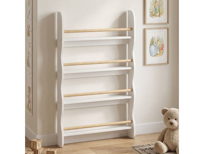 AIYAPLAY Bibliothèque Murale Enfant 4 Niveaux 60x10x98cm Blanc