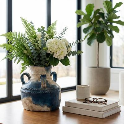 Sagebrook Home Terracotta Vase Rustic Textured Design Double Handles for Modern Space