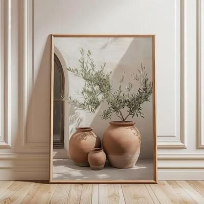 Uplift Essentials Mediterranean Minimalist Olive Tree & Pottery Canvas Art style 16 12 X 18 In