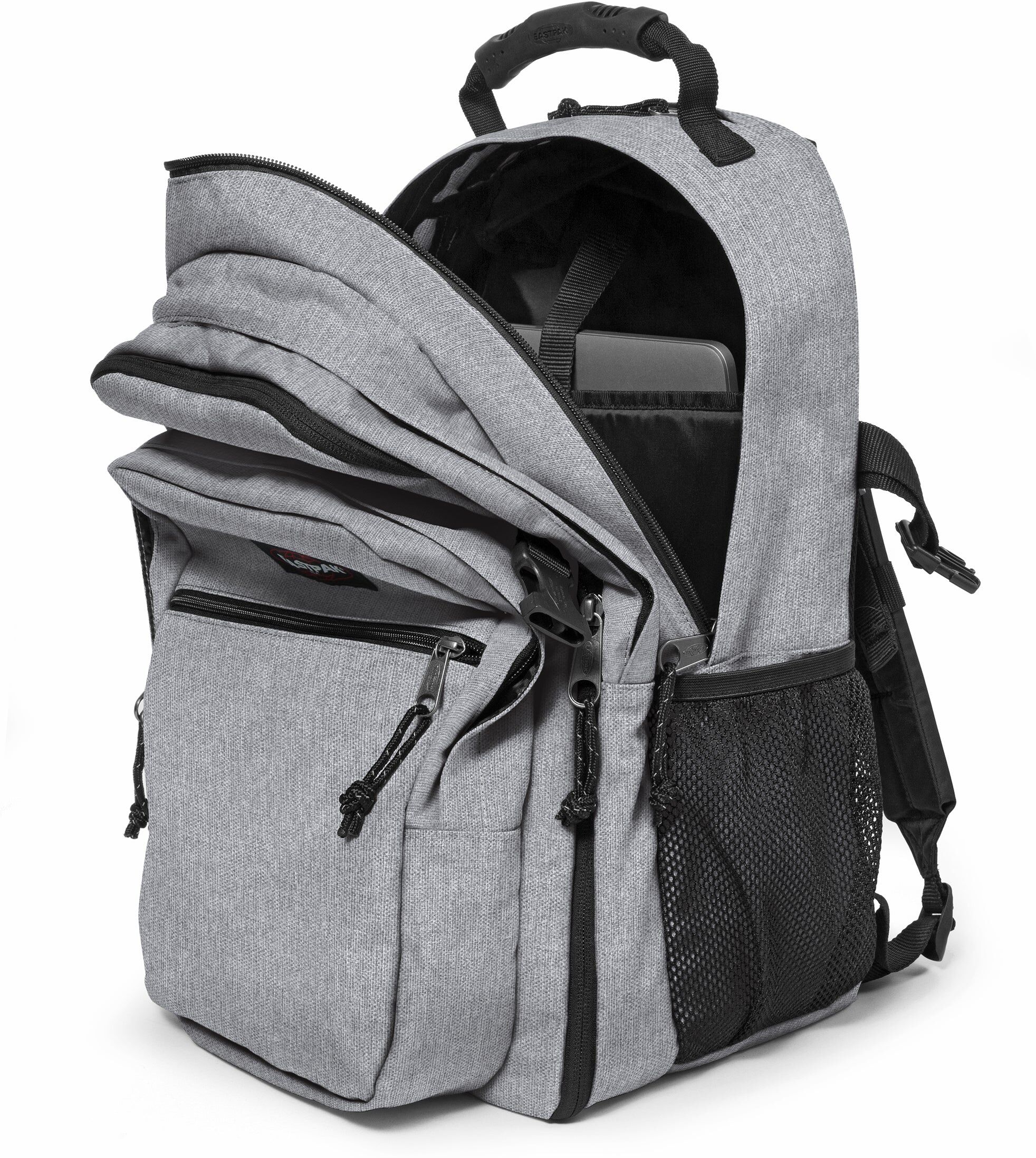 Freizeitrucksack EASTPAK "TUTOR", Damen, Gr. B/H/T: 32,5cm x 48cm x 26cm, grau (sunday grau), Polyester, meliert, Basic, Rucksäcke Freizeitrucksack, Schulrucksack, Businessrucksack mit 16" Laptopfach für Schule & Uni sunday grau B/H/T: 32,5cm x 48cm x 26c