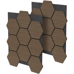 ML-Design 2er Set Akustikpaneele 66x81x2 cm 1 m2 Braun MDF Hexagon Holzoptik Schalldämmung Wandpaneele Büro Studio Akustik