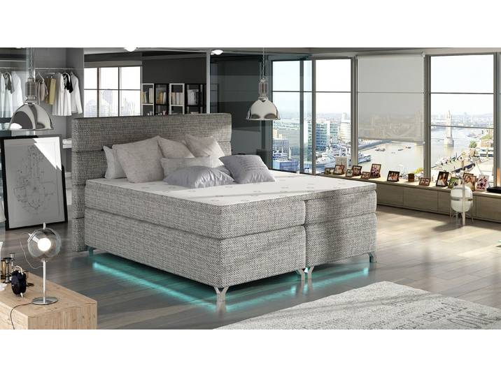 JVmoebel Boxspringbett Leder-Boxspringbett mit Topper und integrierten Bettkästen (1-St)