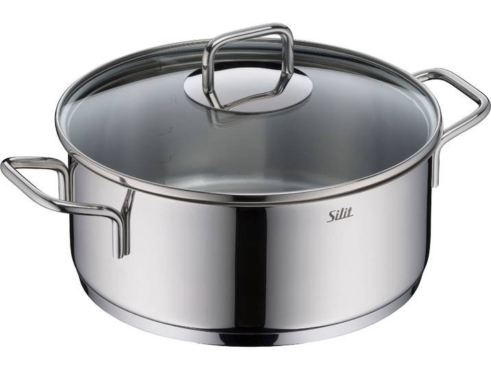 Bratentopf SILIT Extra Cook, mit Glasdeckel , grau (edelstahl), B:27cm H:12,9cm L:32,3cm Ø:24cm, Töpfe, Bratentopf, SiliTherm Universalboden, induktionsgeeignet, spülmaschinengeeignet