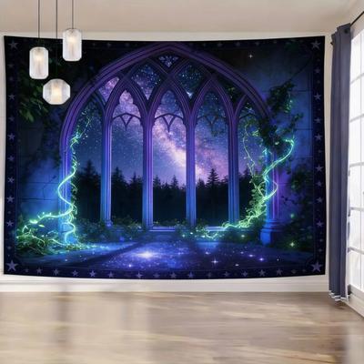 Uplift Essentials Enchanted Gothic Window Lush Garden Tapestry 59 X 118 In style 3