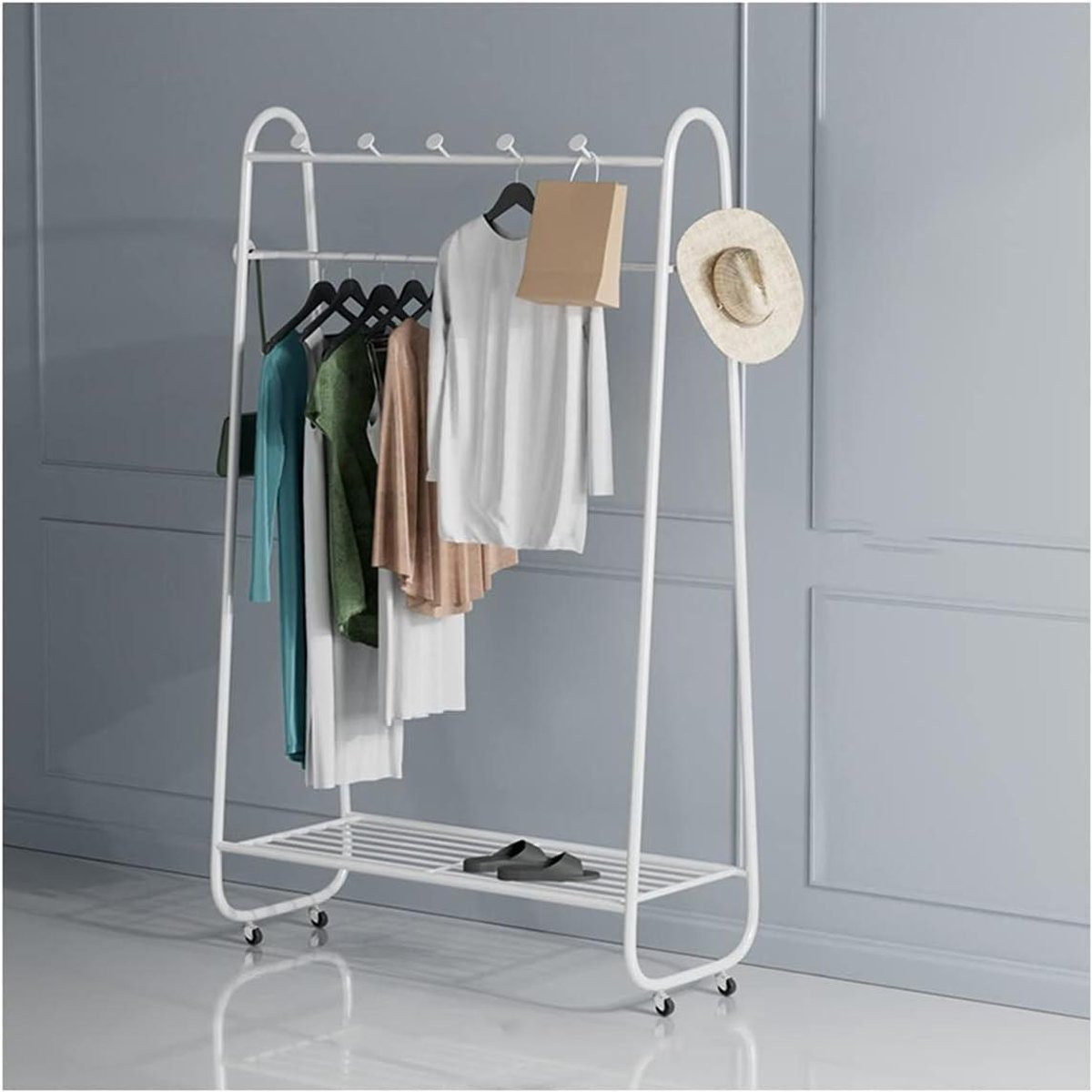 Wit kledingrek met plank en wielen, Breedte: 60 cm