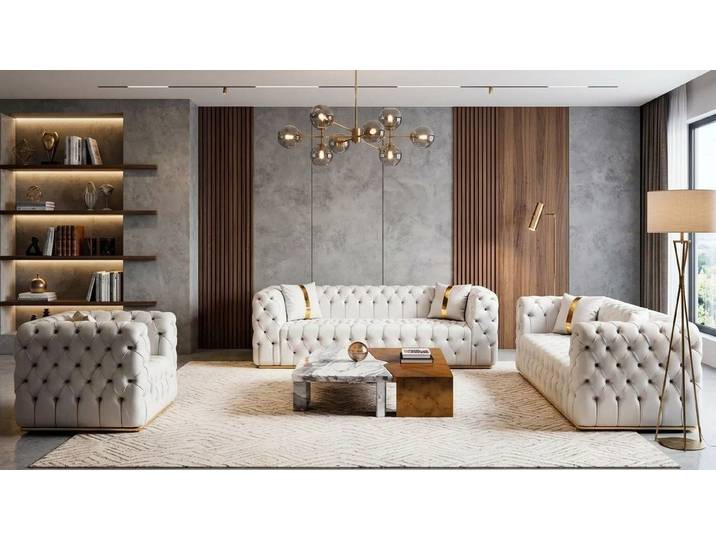 Xlmoebel Polstergarnitur Moderne weiße Polstergarnitur mit 3-Sitzer und Sessel, (3-tlg), Made in Europa