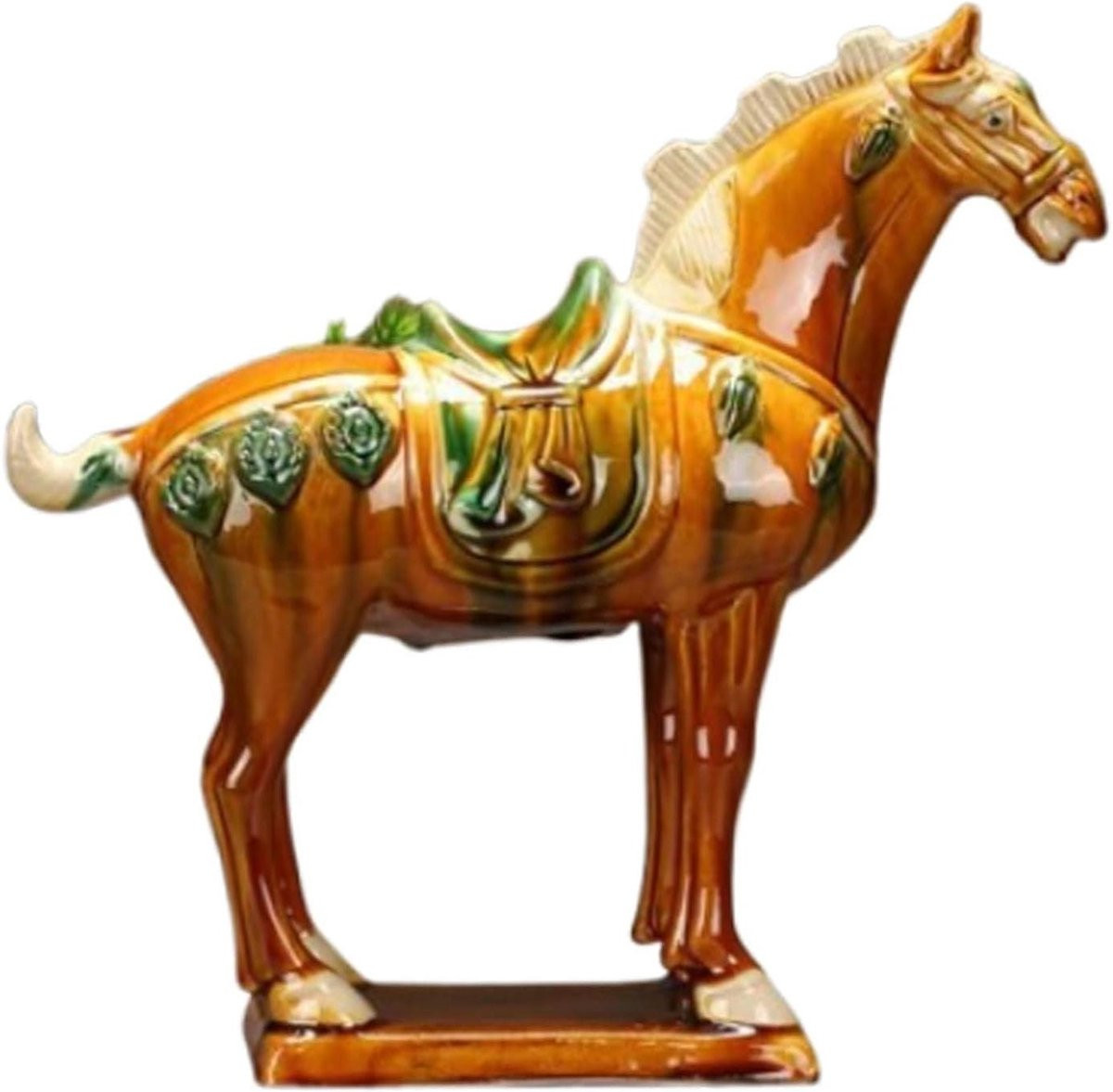 Handgemaakt Keramisch Paard Sculptuur in Tang Dynastie Stijl met Tricolor Glazuur