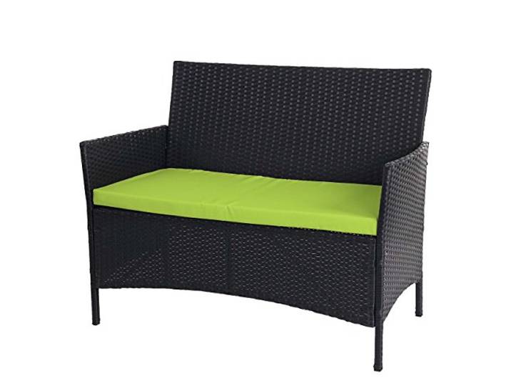 Mendler Poly-Rattan Gartenbank Halden - anthrazit, Kissen grün