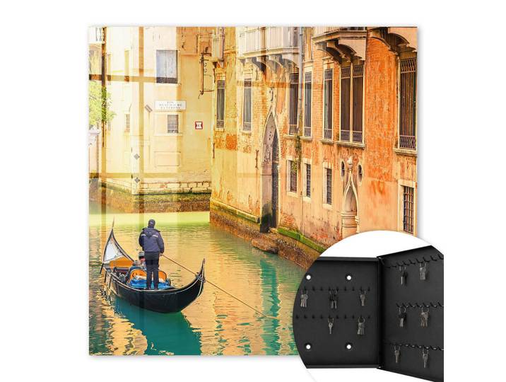 Tulup Schlüsselbox Schwarz 30x30 cm- Türöffnung nach rechts - Kanäle von Venedig, Orange, Metall, Abstrakt, Rechteckig, 30x30x5 cm, Garderobe, Schlüsselkästen & Schlüsselboards